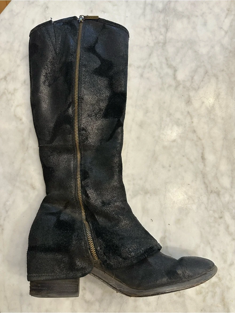 Donald J. Pliner Black Suede Tall Zip Boots